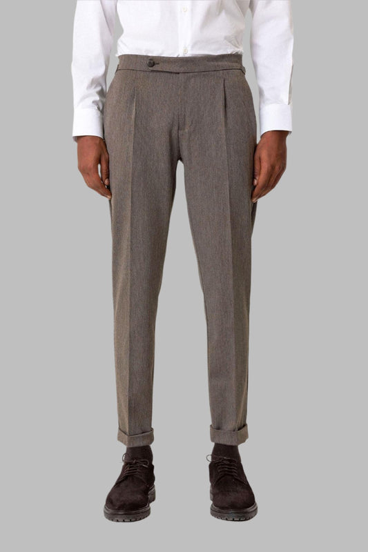 Brown High Waist Pleated Double Leg Men's Trousers