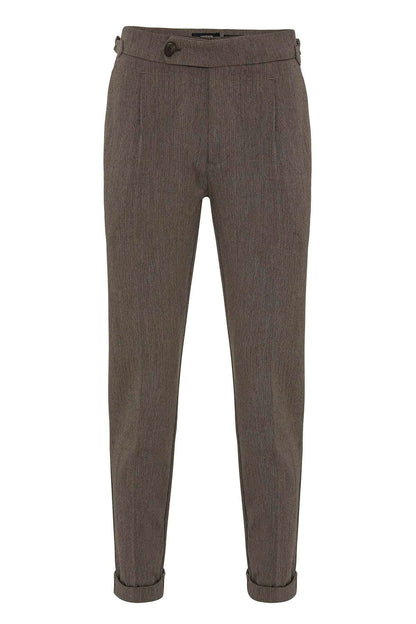 Brown High Waist Pleated Double Leg Men's Trousers