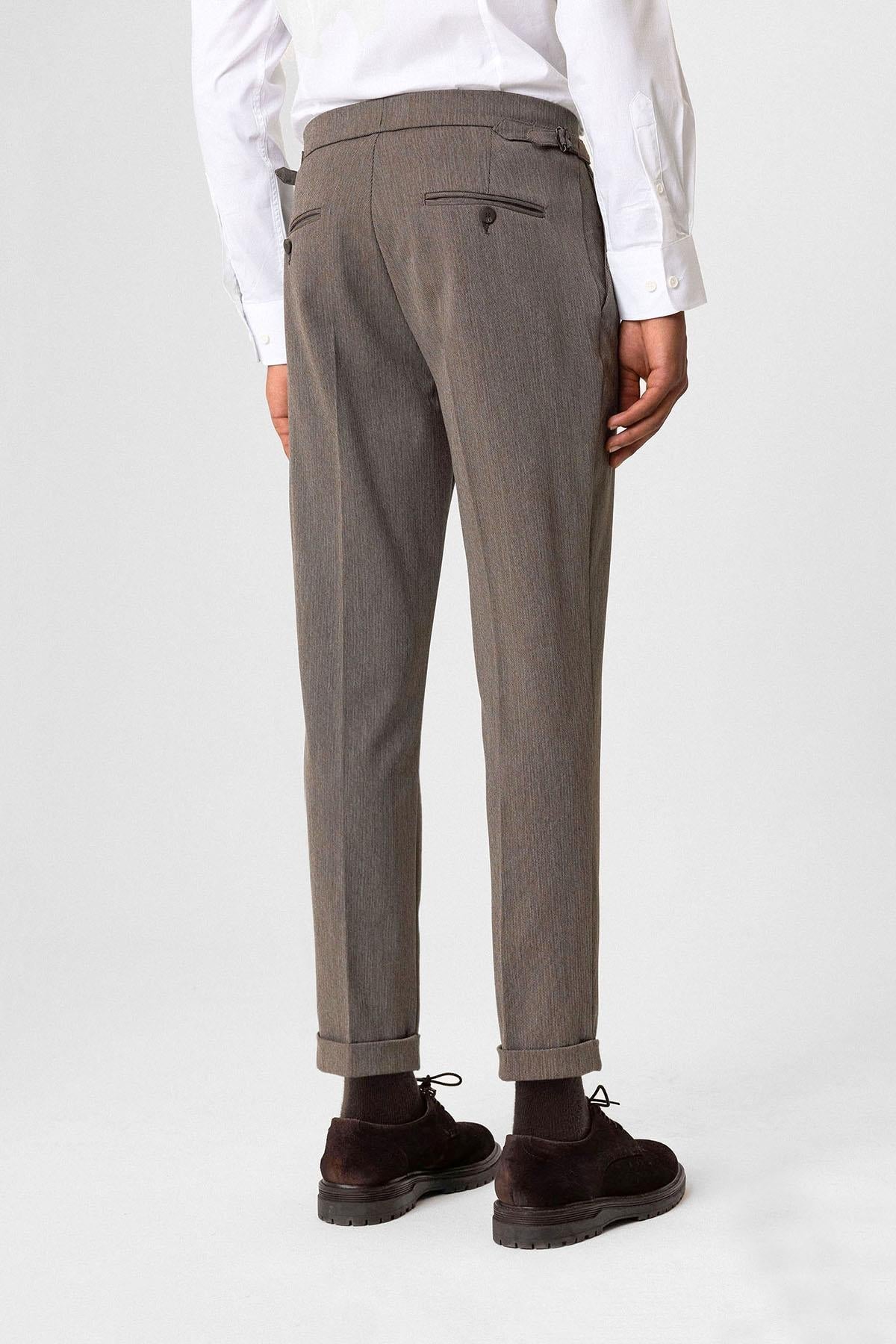 Brown High Waist Pleated Double Leg Men's Trousers
