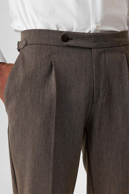 Brown High Waist Pleated Double Leg Men's Trousers
