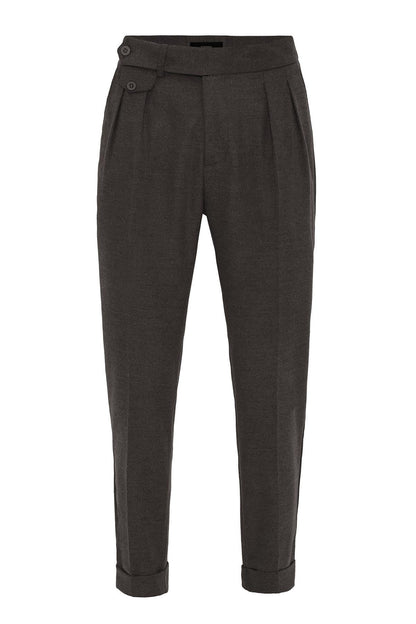 Brown High-Waisted Pleated Technical Men's Trousers