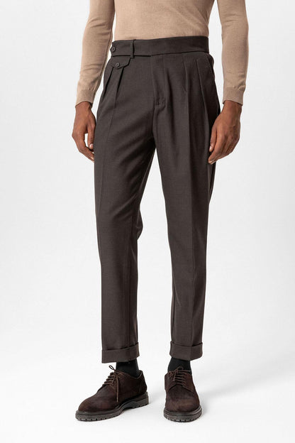 Brown High-Waisted Pleated Technical Men's Trousers