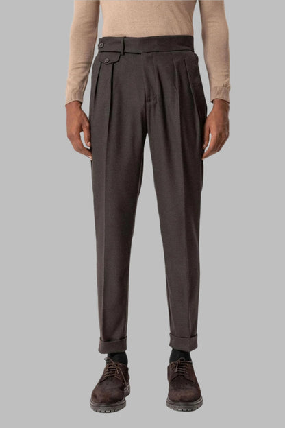 Brown High-Waisted Pleated Technical Men's Trousers