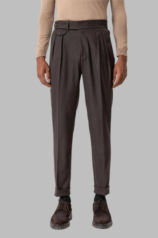 Brown High-Waisted Pleated Technical Men's Trousers