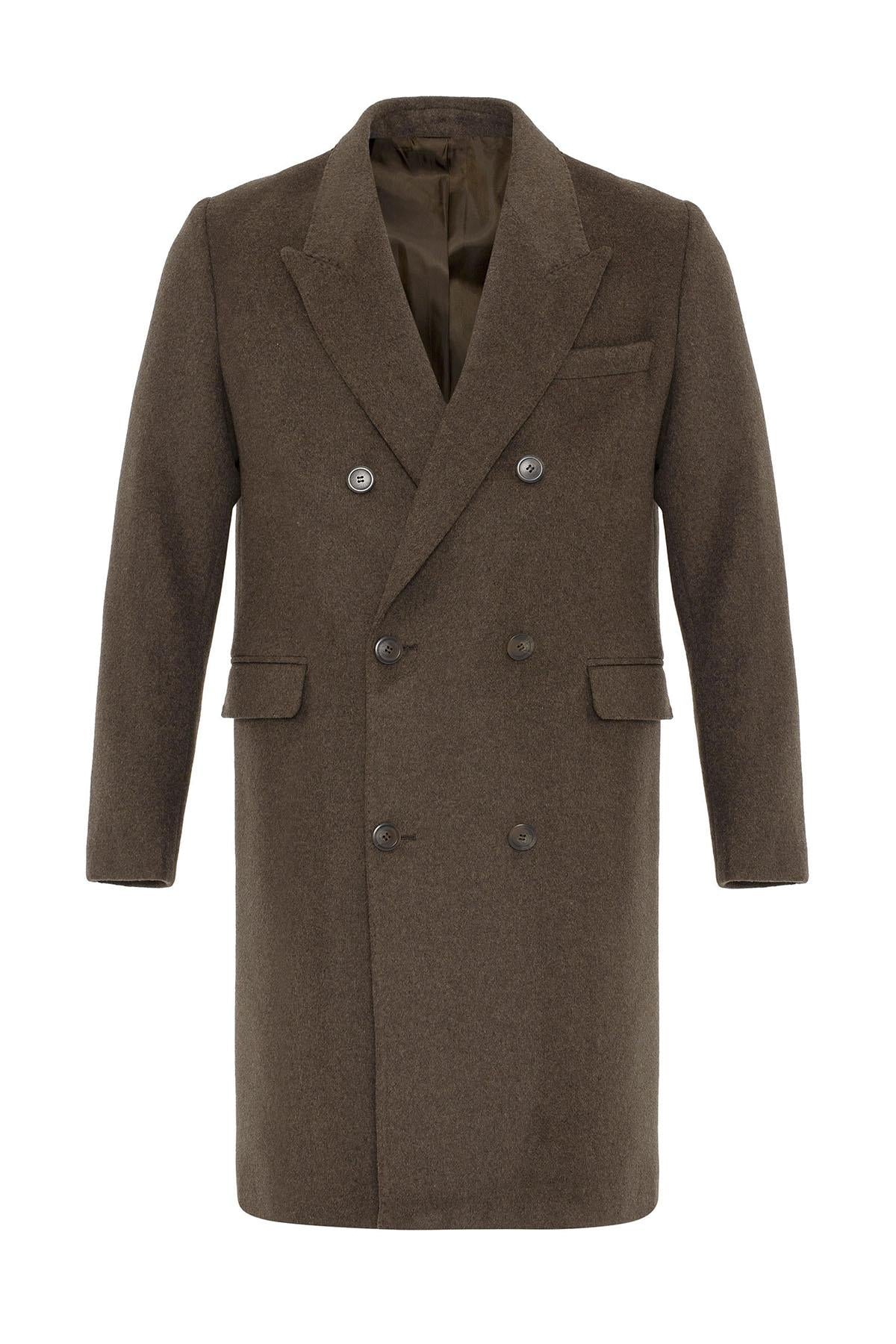 Brown Wool-Blend Double-Breasted Men's Coat