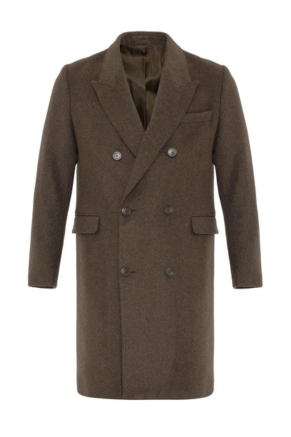 Brown Wool-Blend Double-Breasted Men's Coat