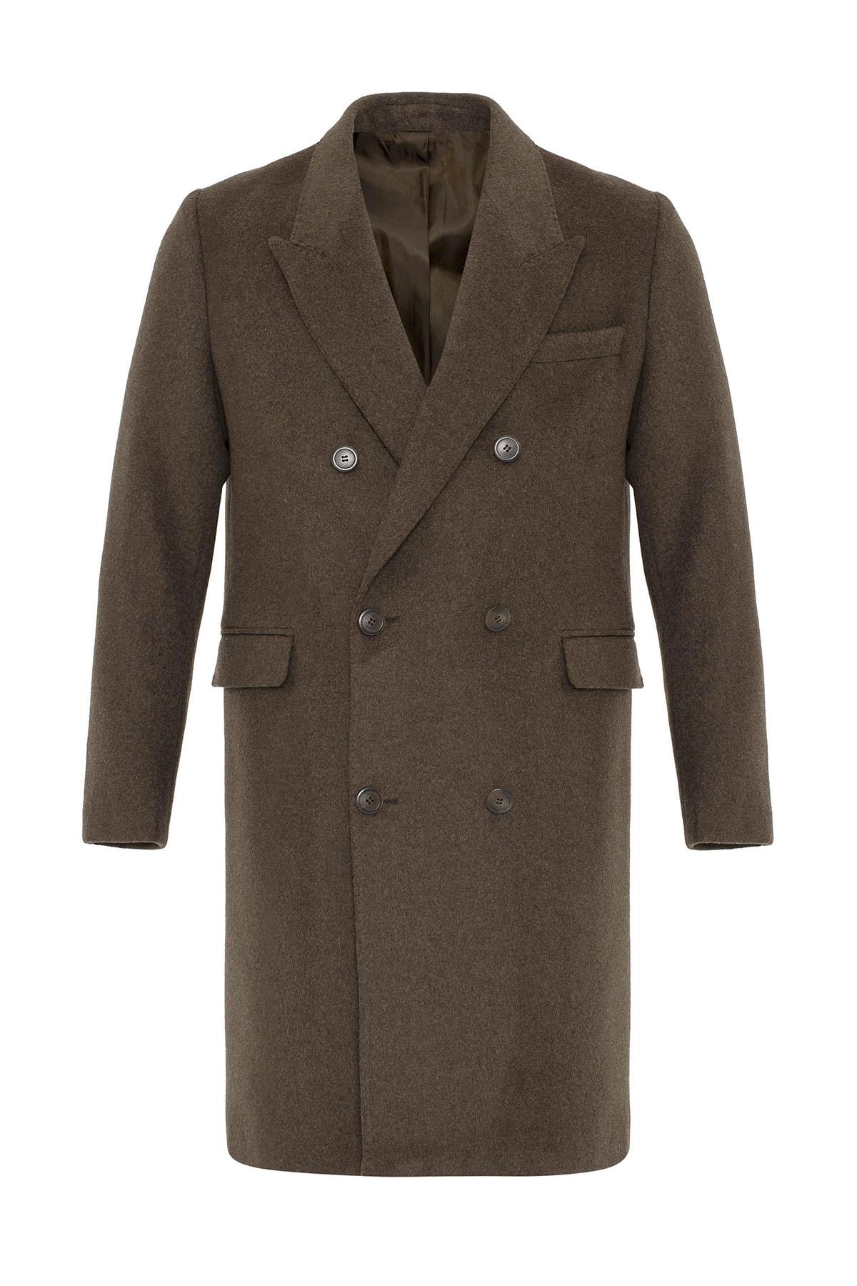 Brown Wool-Blend Double-Breasted Men's Coats