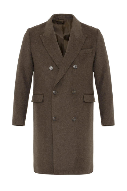 Brown Wool-Blend Double-Breasted Men's Coats