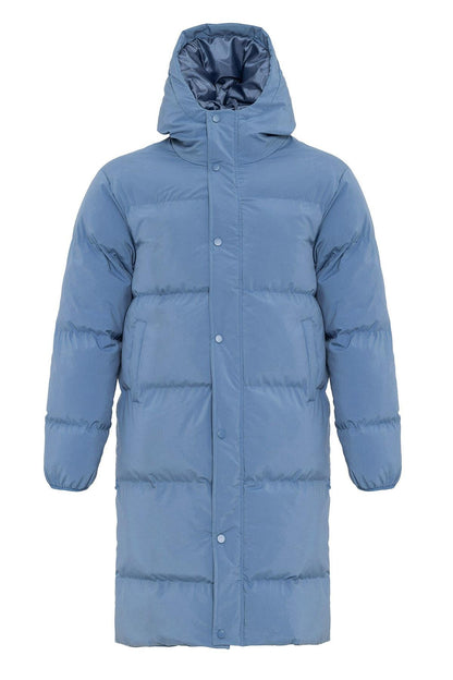 Men's Baby Blue Hooded Long Puffer Jacket
