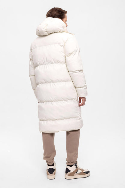 Men's Ecru Hooded Long Puffer Jacket
