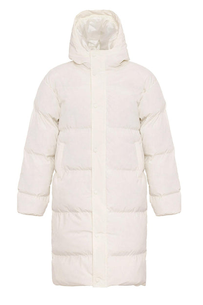 Men's Ecru Hooded Long Puffer Jacket