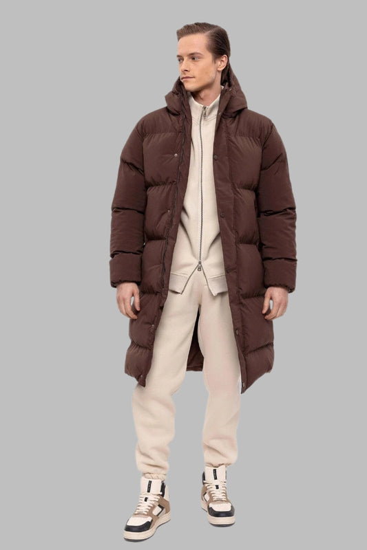 KOALA SYDNEY Men's Brown Hooded Long Puffer Jacket