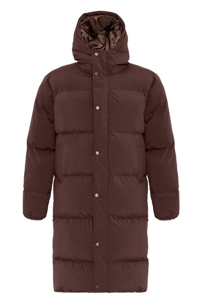 Men's Brown Hooded Long Puffer Jacket