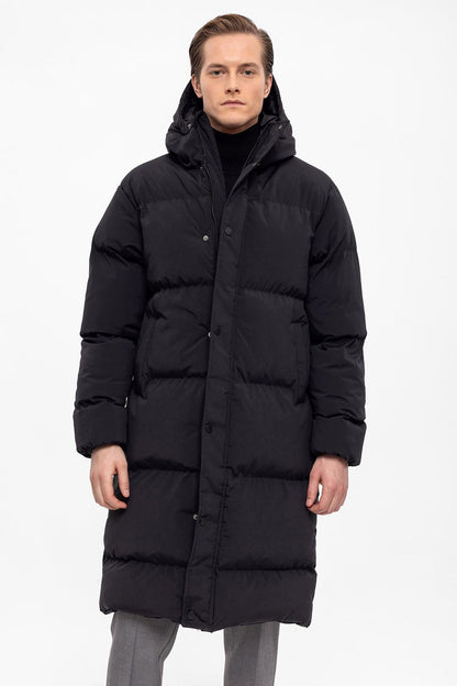 Men's Black Hooded Long Puffer Jacket