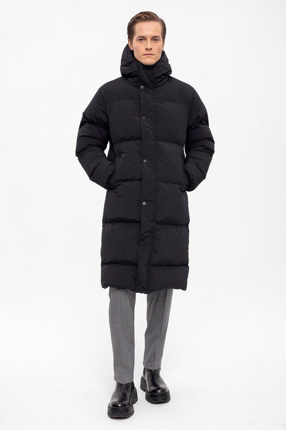 Men's Black Hooded Long Puffer Jacket