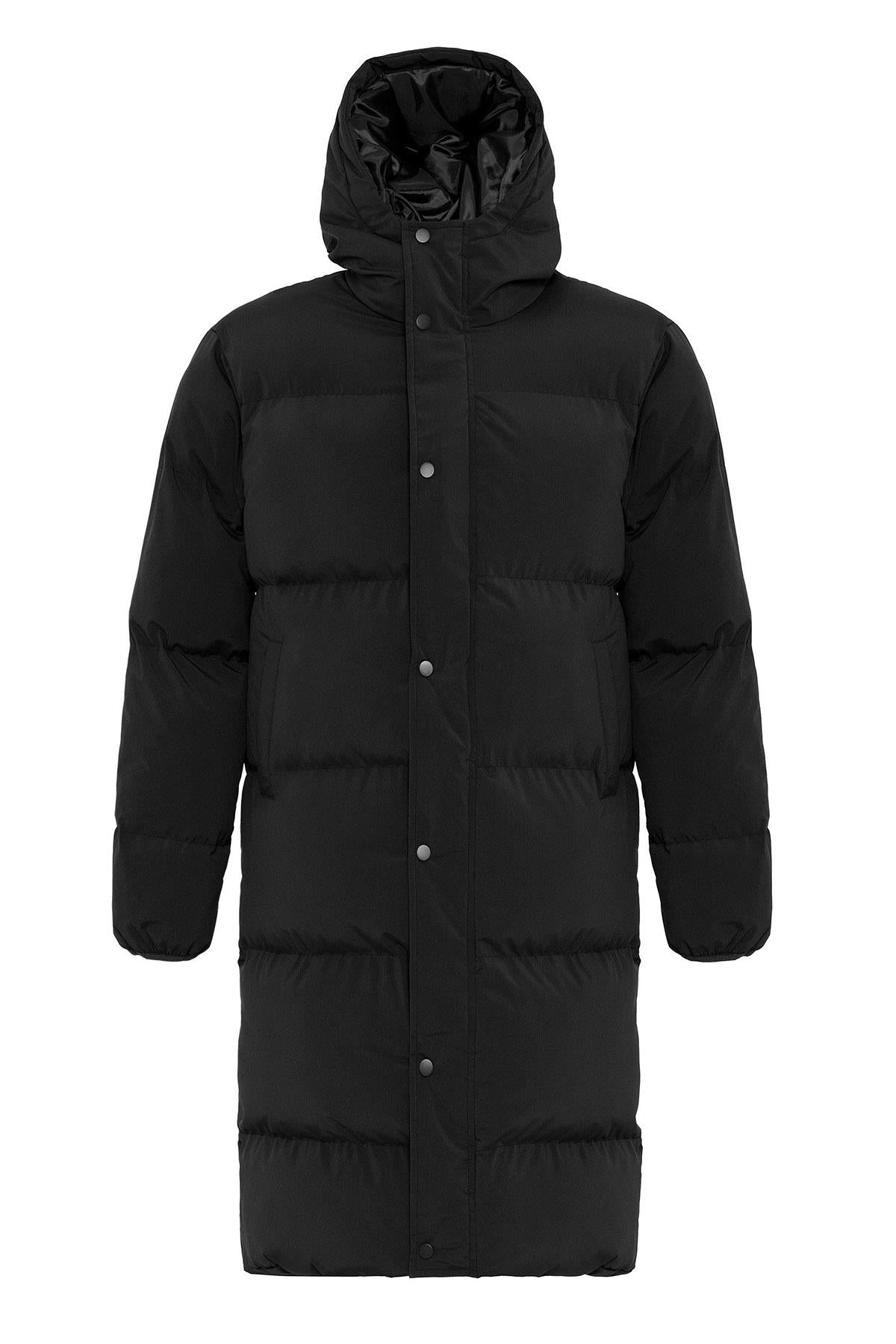 Men's Black Hooded Long Puffer Jacket