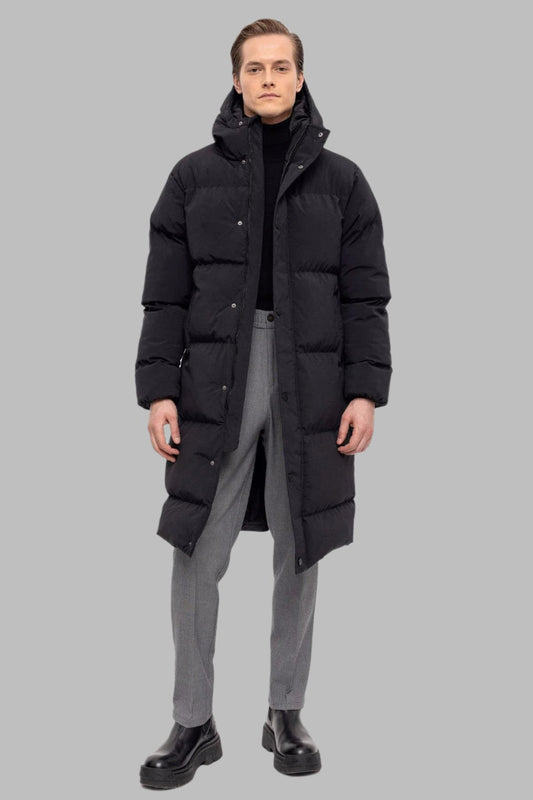 Men's Black Hooded Long Puffer Jacket
