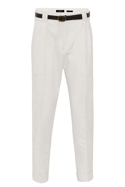 Men's Ecru Belted Double Cuff Pants