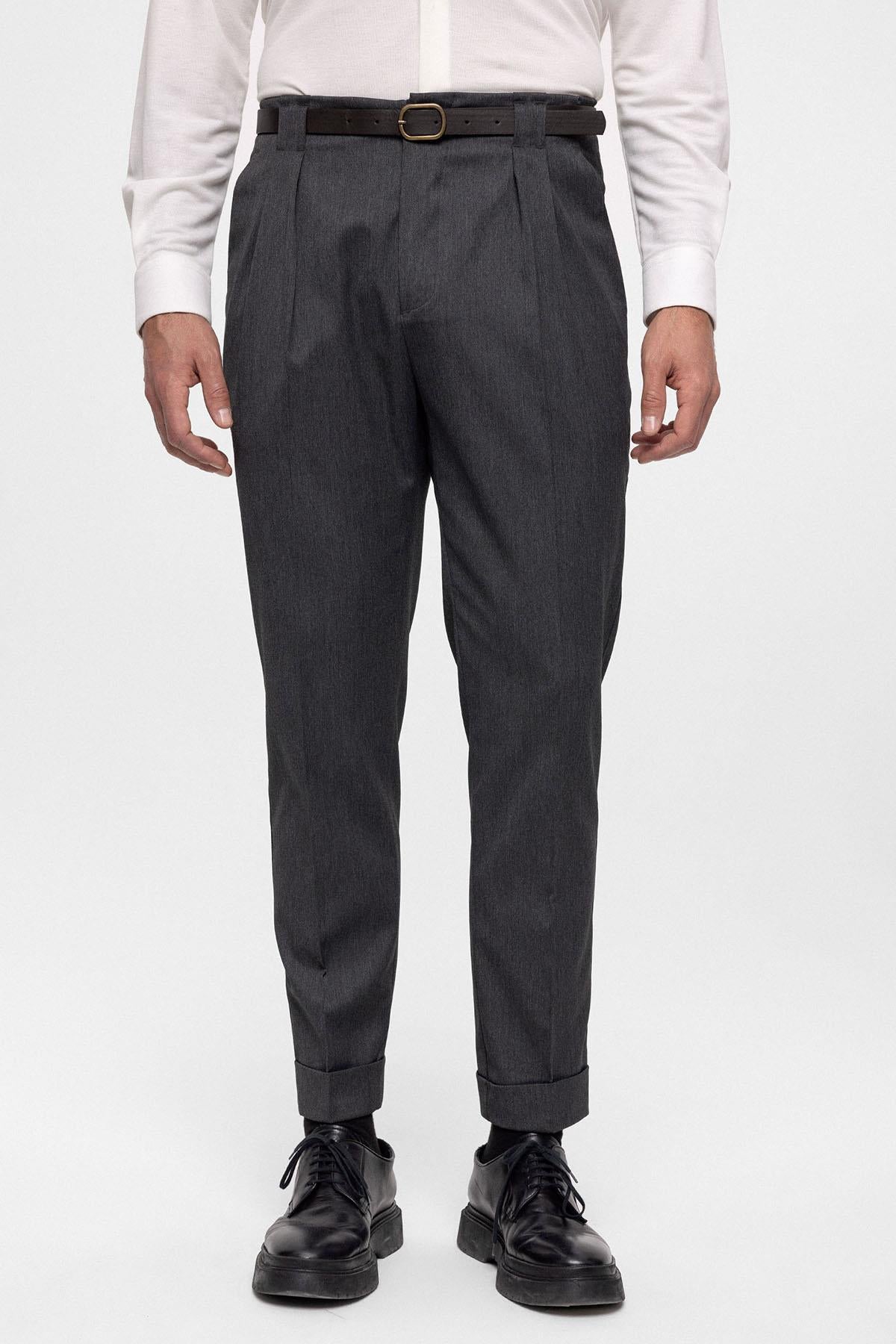 Men's Smoked Belted Double Cuff Pants