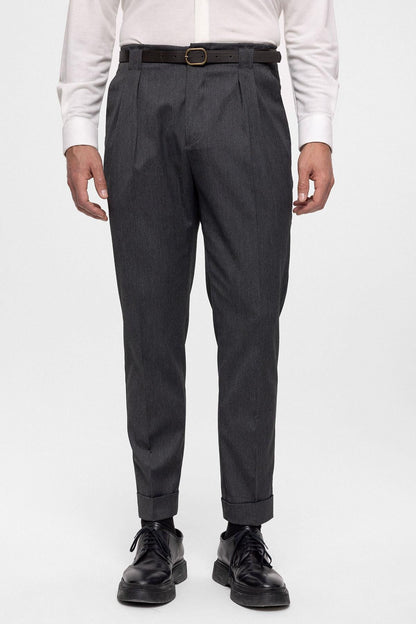 Men's Smoked Belted Double Cuff Pants