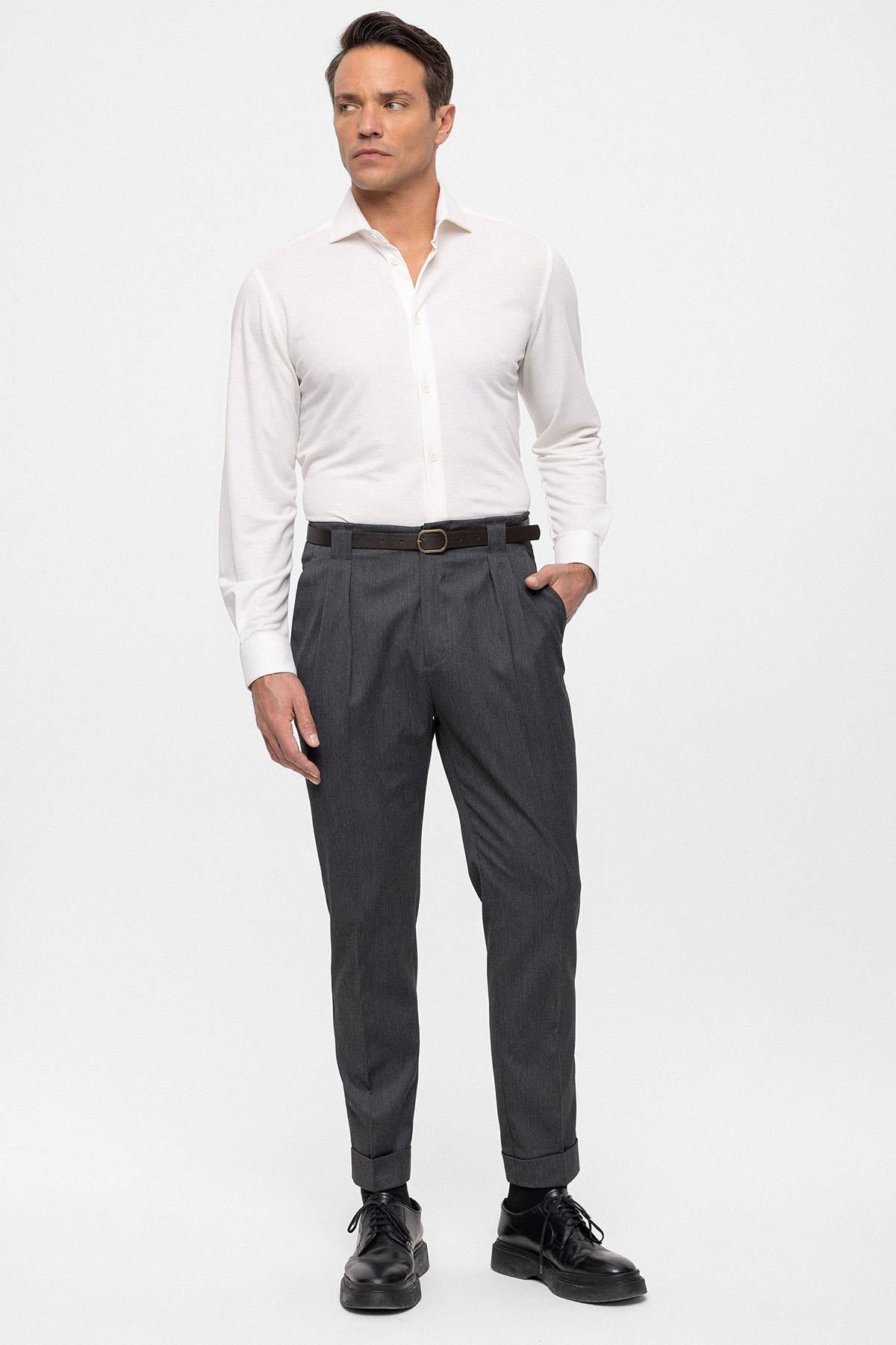 Men's Smoked Belted Double Cuff Pants
