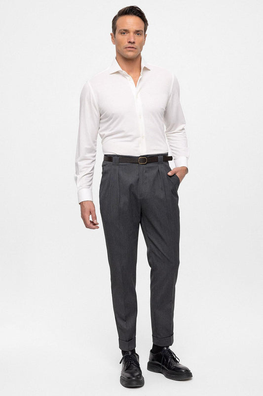 Men's Smoked Belted Double Cuff Pants