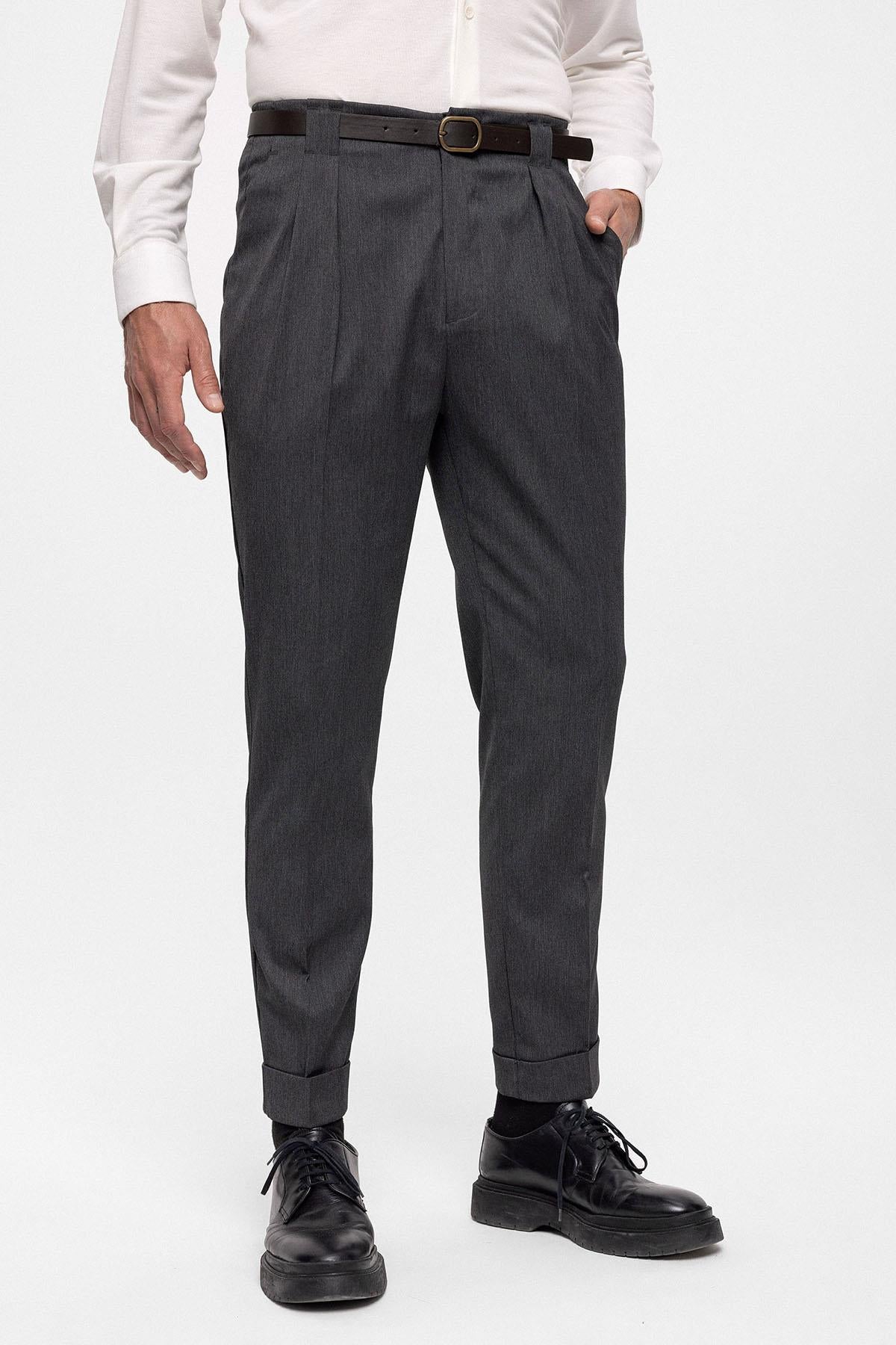 Men's Smoked Belted Double Cuff Pants