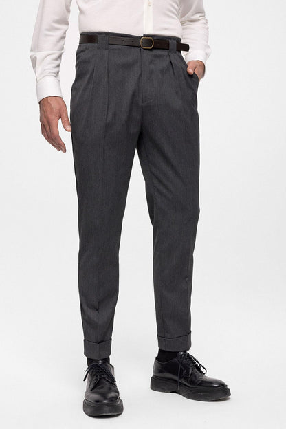 Men's Smoked Belted Double Cuff Pants