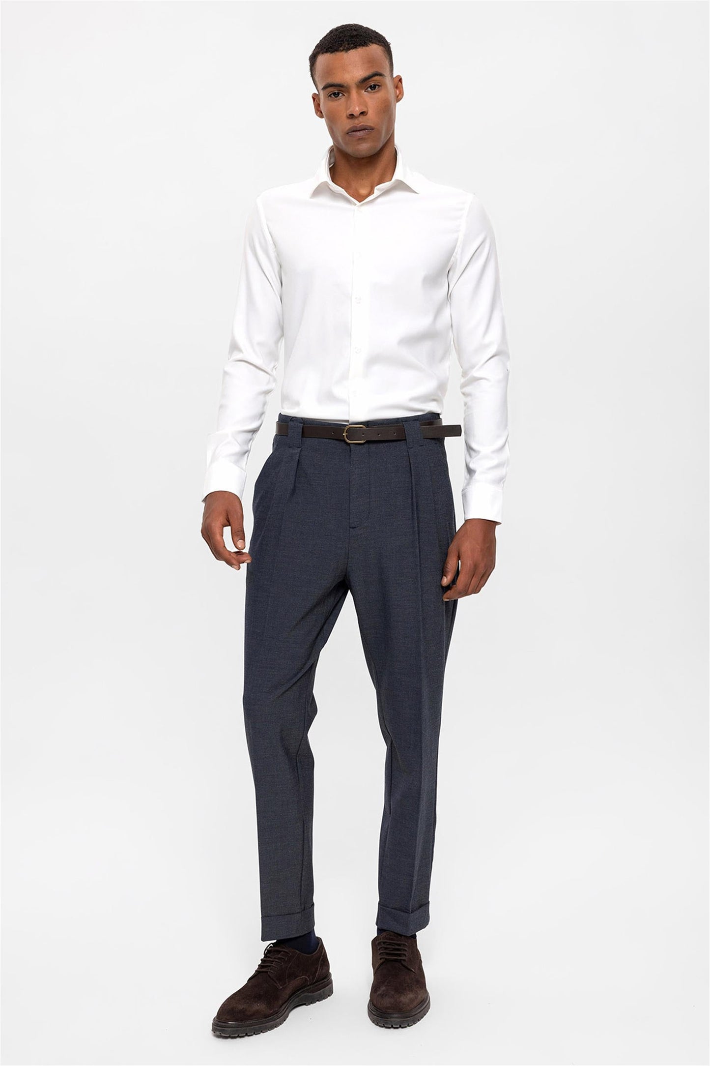 Men's Indigo Belted Double Cuff Pants