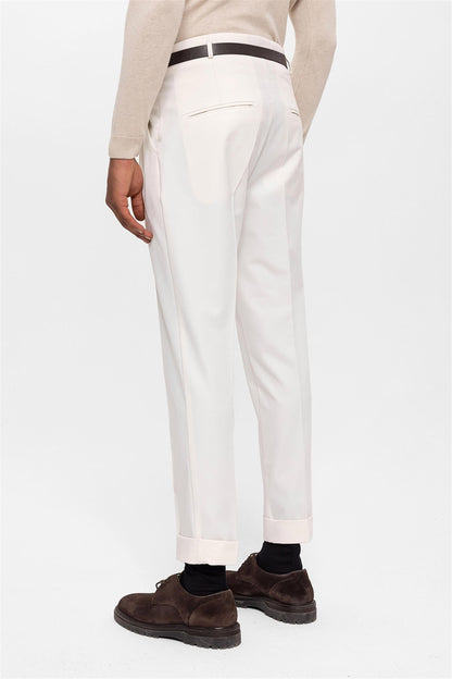 Men's Ecru Belted Double Cuff Pants