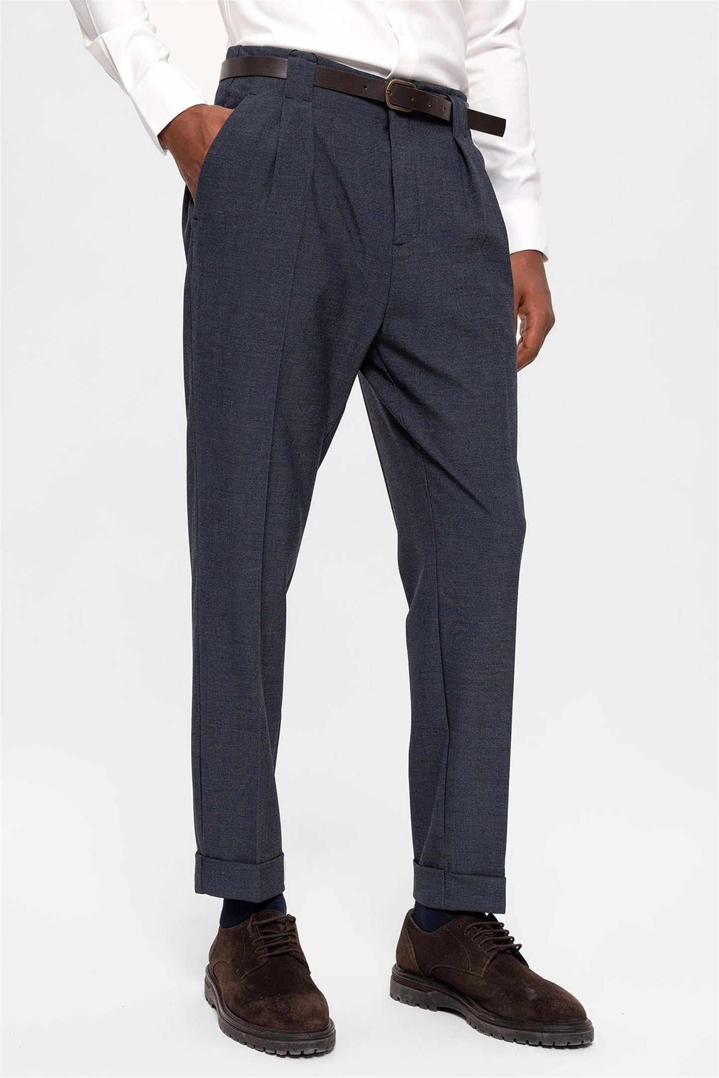 Men's Indigo Belted Double Cuff Pants