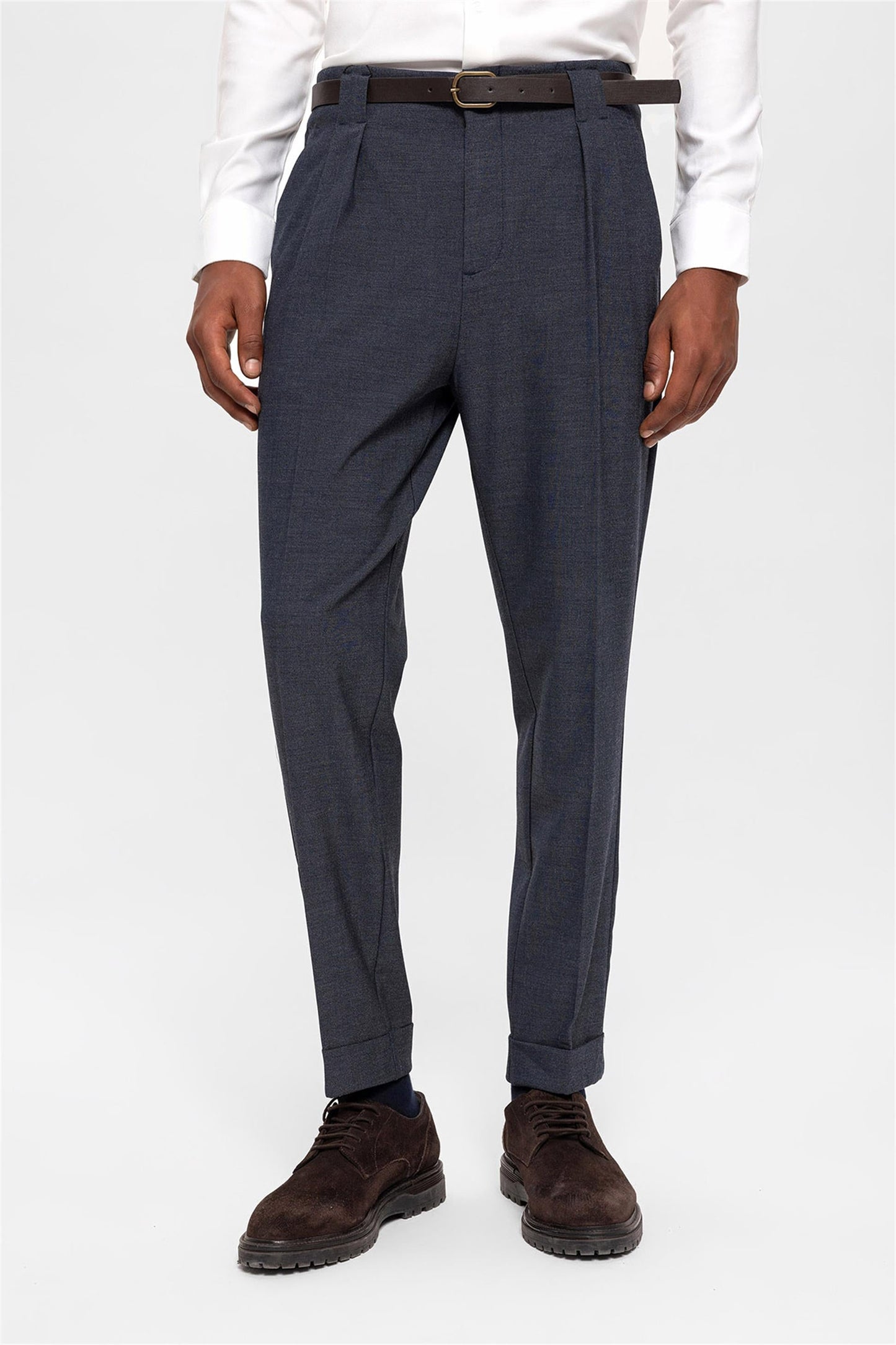 Men's Indigo Belted Double Cuff Pants