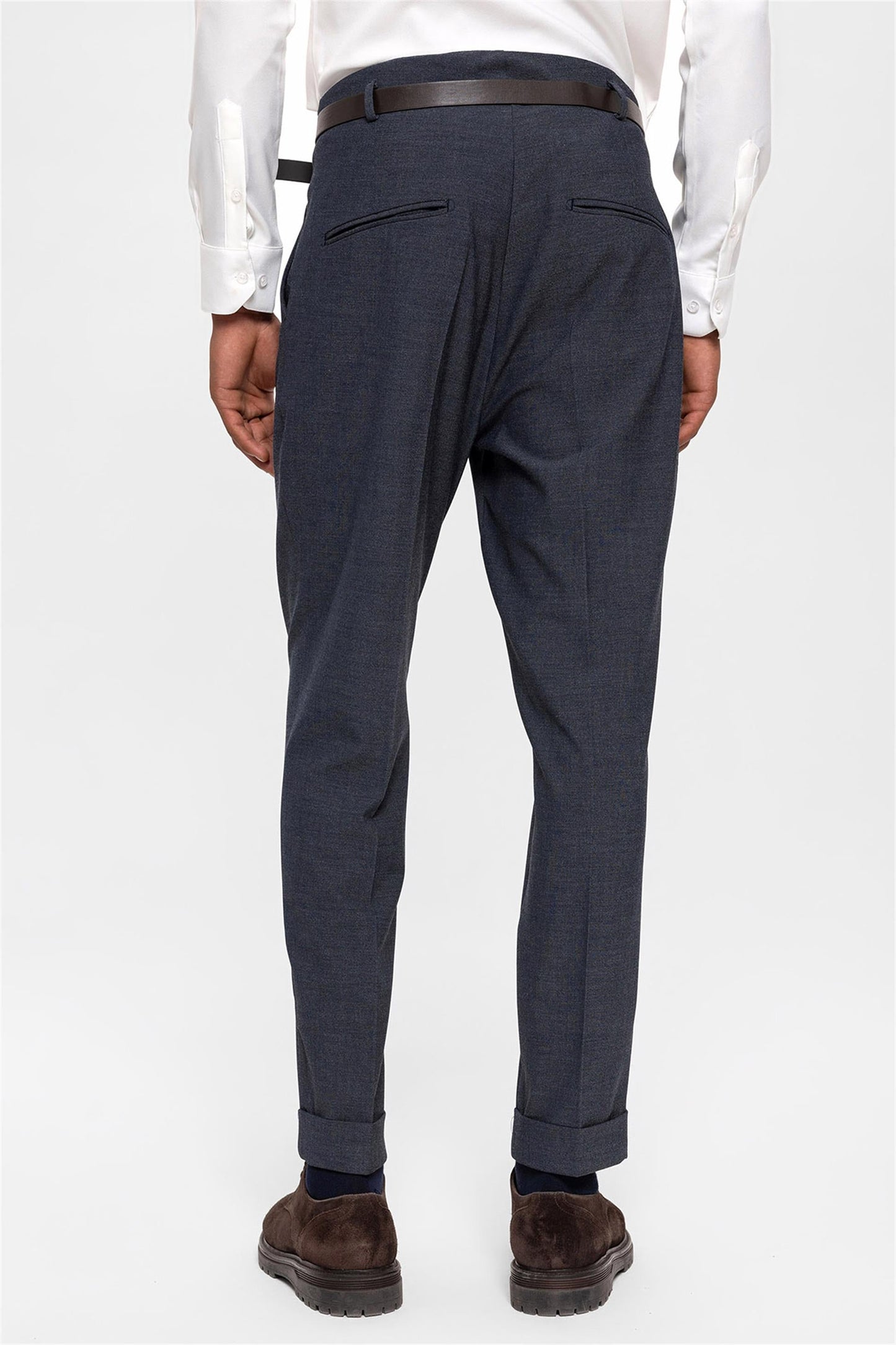 Men's Indigo Belted Double Cuff Pants