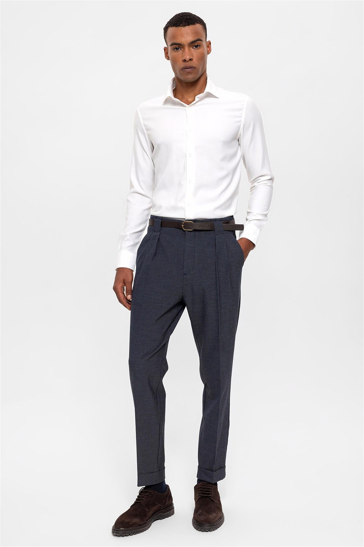 Men's Indigo Belted Double Cuff Pants