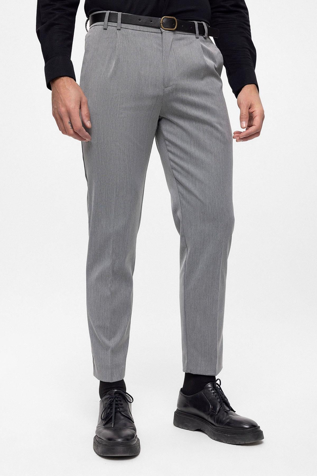 Men's Grey Belted High Waist Trousers
