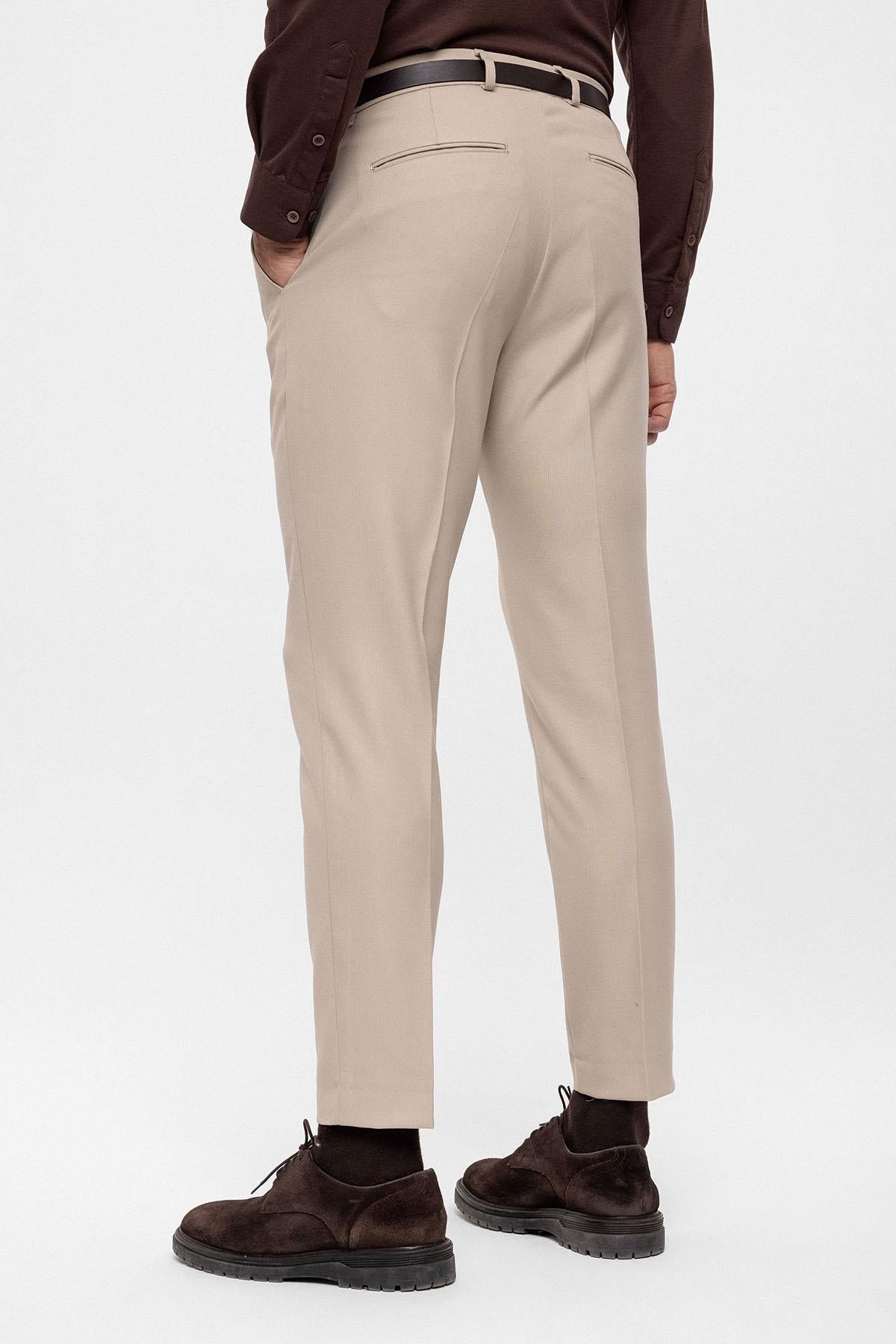 Men's Beige Belted High Waist Trousers