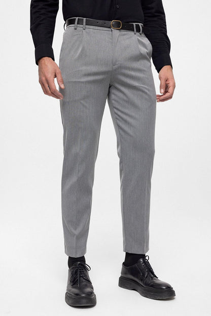 Men's Grey Belted High Waist Trousers