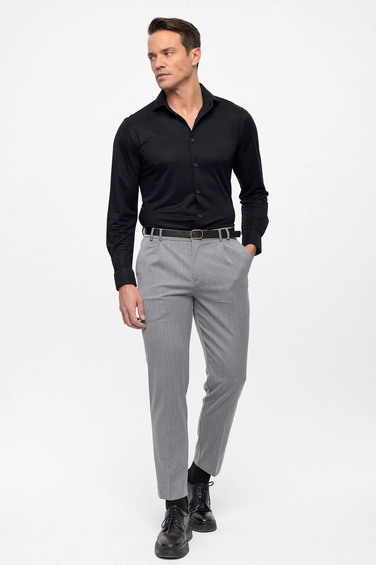 Men's Grey Belted High Waist Trousers