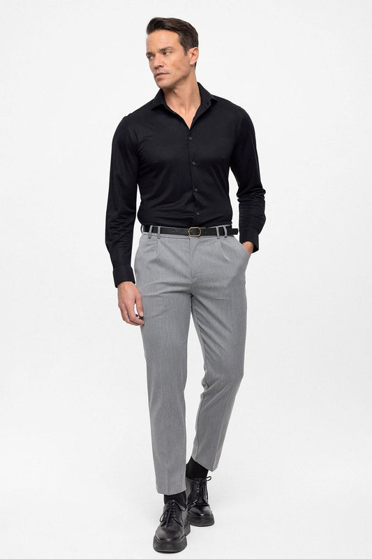 Men's Grey Belted High Waist Trousers