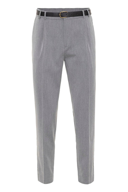 Men's Grey Belted High Waist Trousers