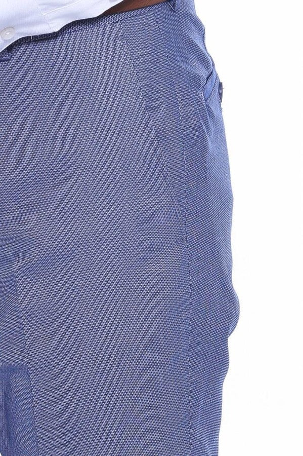 Blue Self Patterned Fabric Trouser
