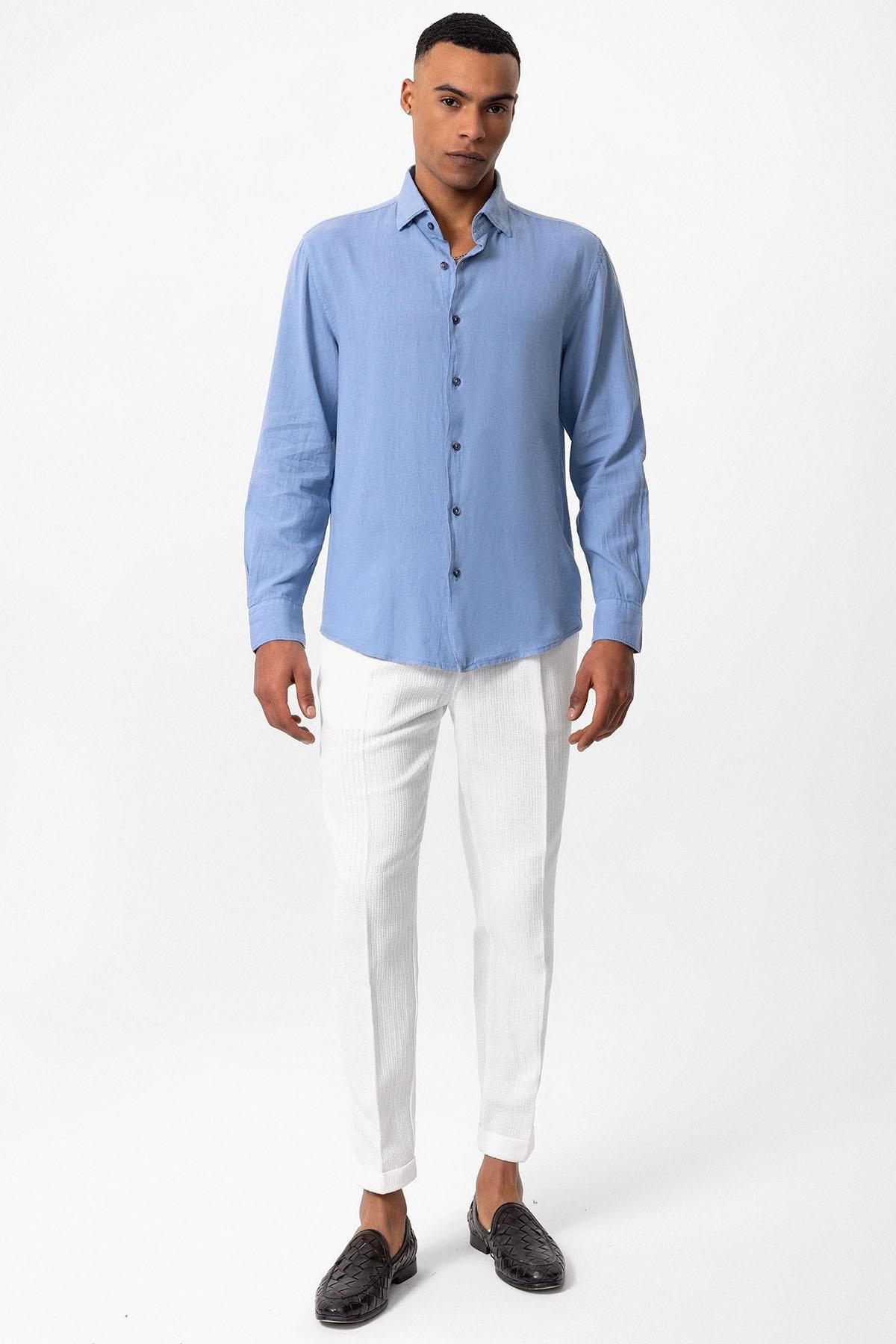 Men's Baby Blue Linen Blend Shirt