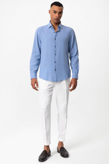 Men's Baby Blue Linen Blend Shirt