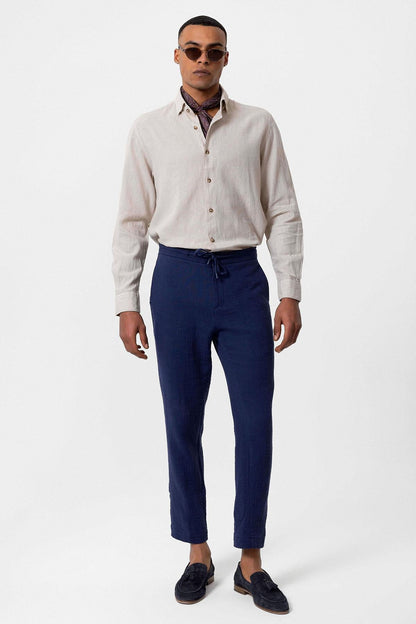 Men's Beige Linen Blend Shirt