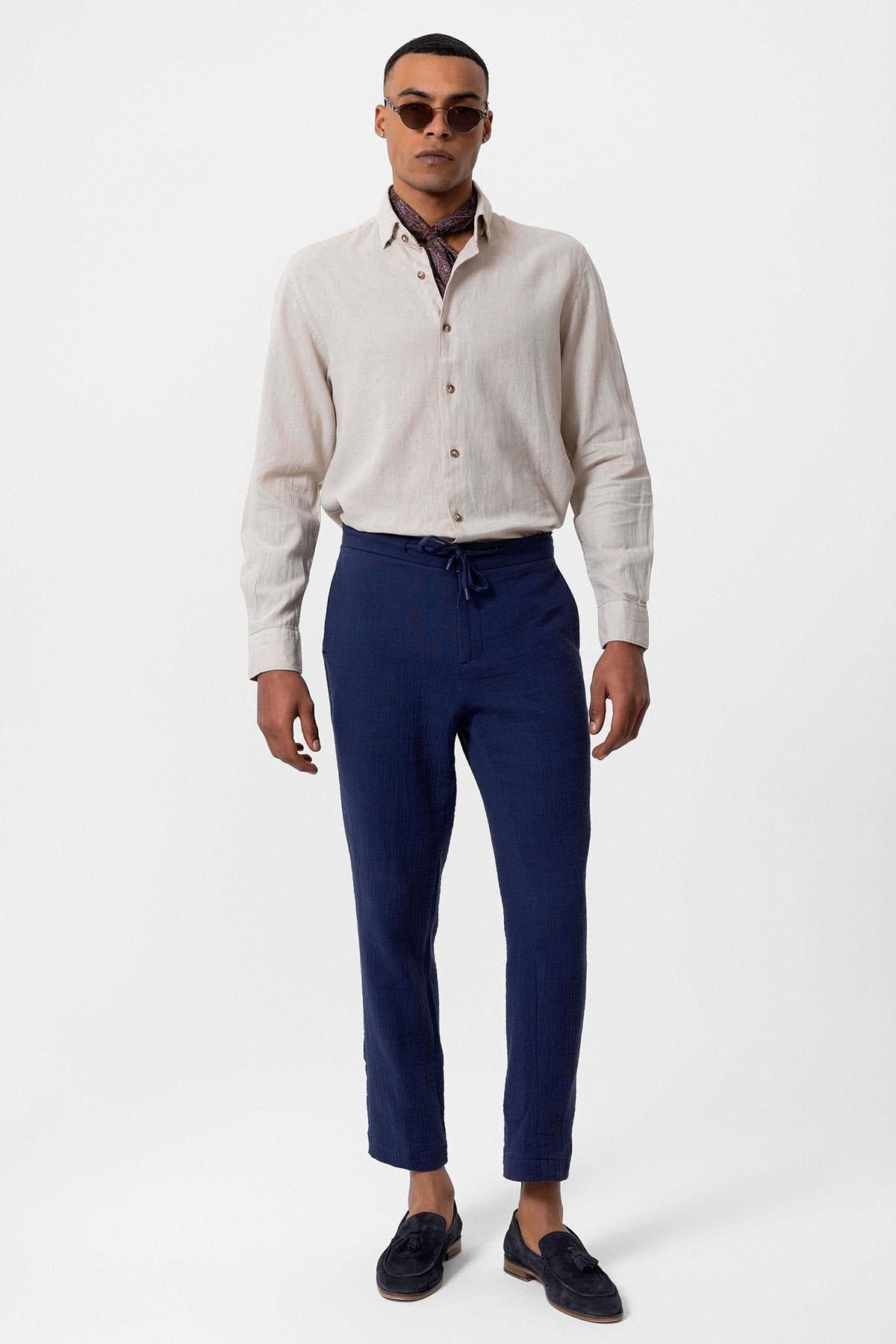 Men's Beige Linen Blend Shirt -