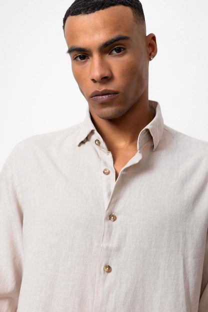 Men's Beige Linen Blend Shirt -