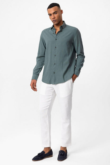 Men's Green Linen Blend Shirt