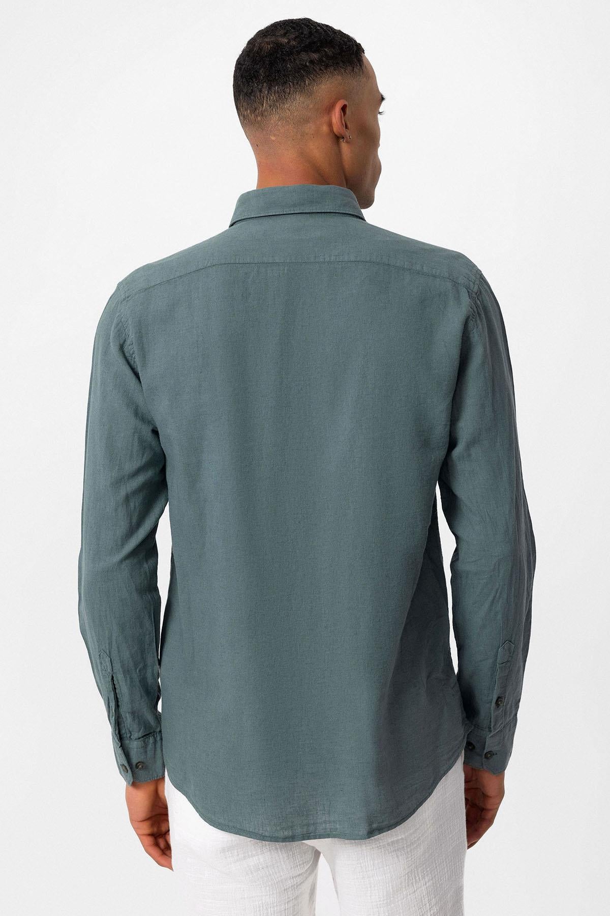 Men's Green Linen Blend Shirt