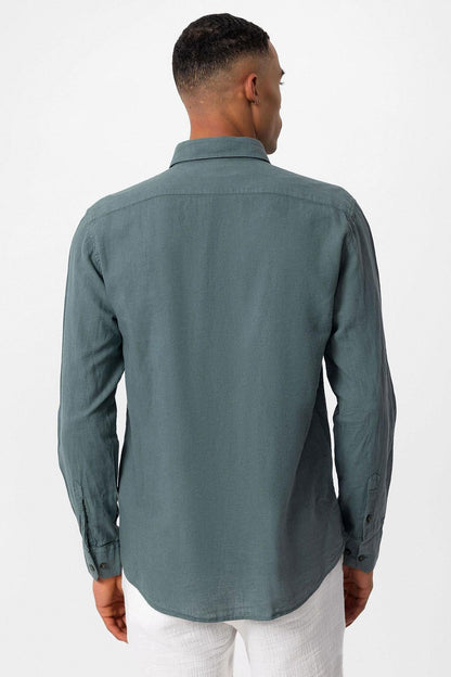 Men's Green Linen Blend Shirt