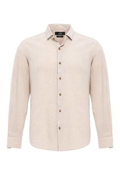 Men's Beige Linen Blend Shirt -